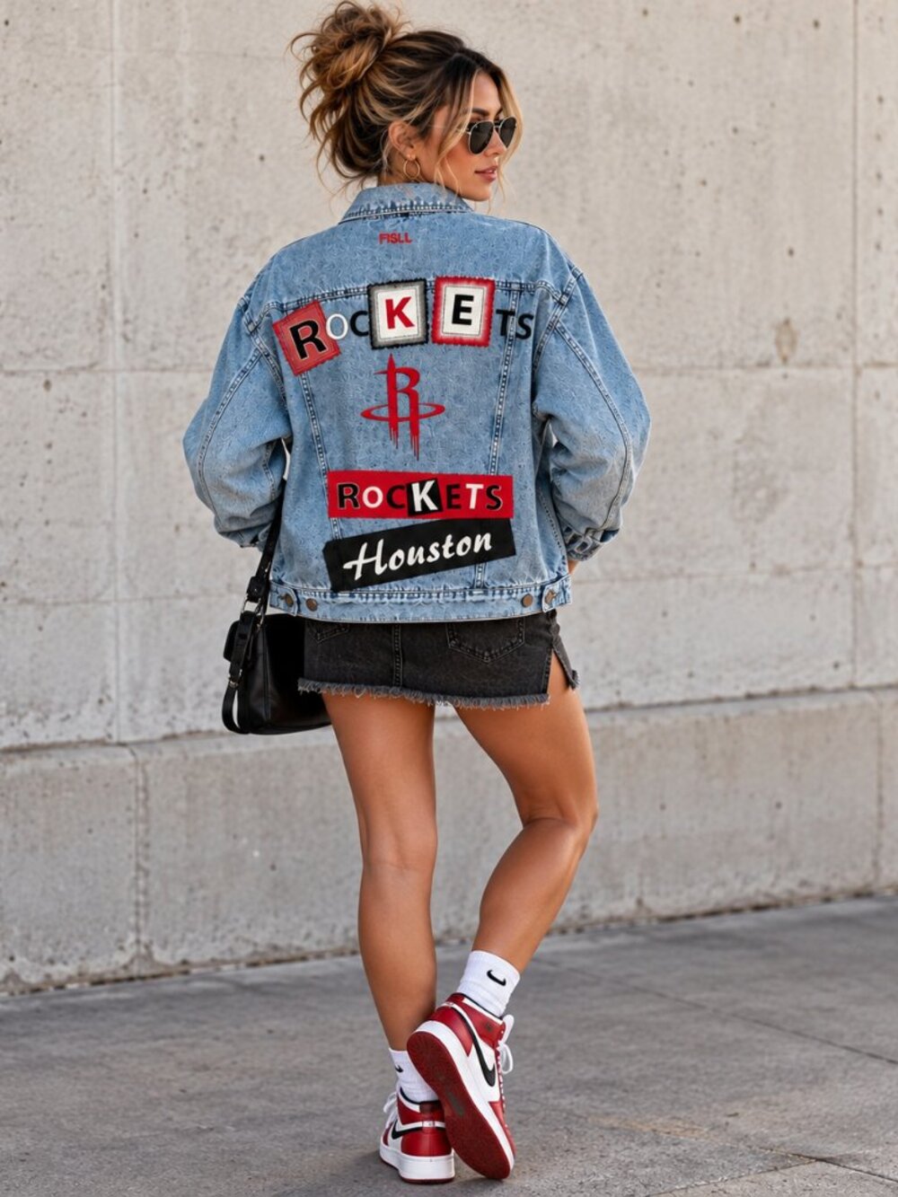 NWT Houston Rockets Denim Jacket Women’s M Oversized NBA Streetwear